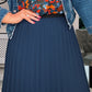 NAVY Pleated Midi Skirt