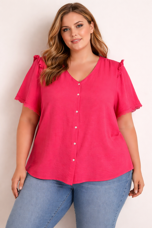 FUCHSIA PINK BELL SLEEVE BLOSUE (CURVE COLLECTION)