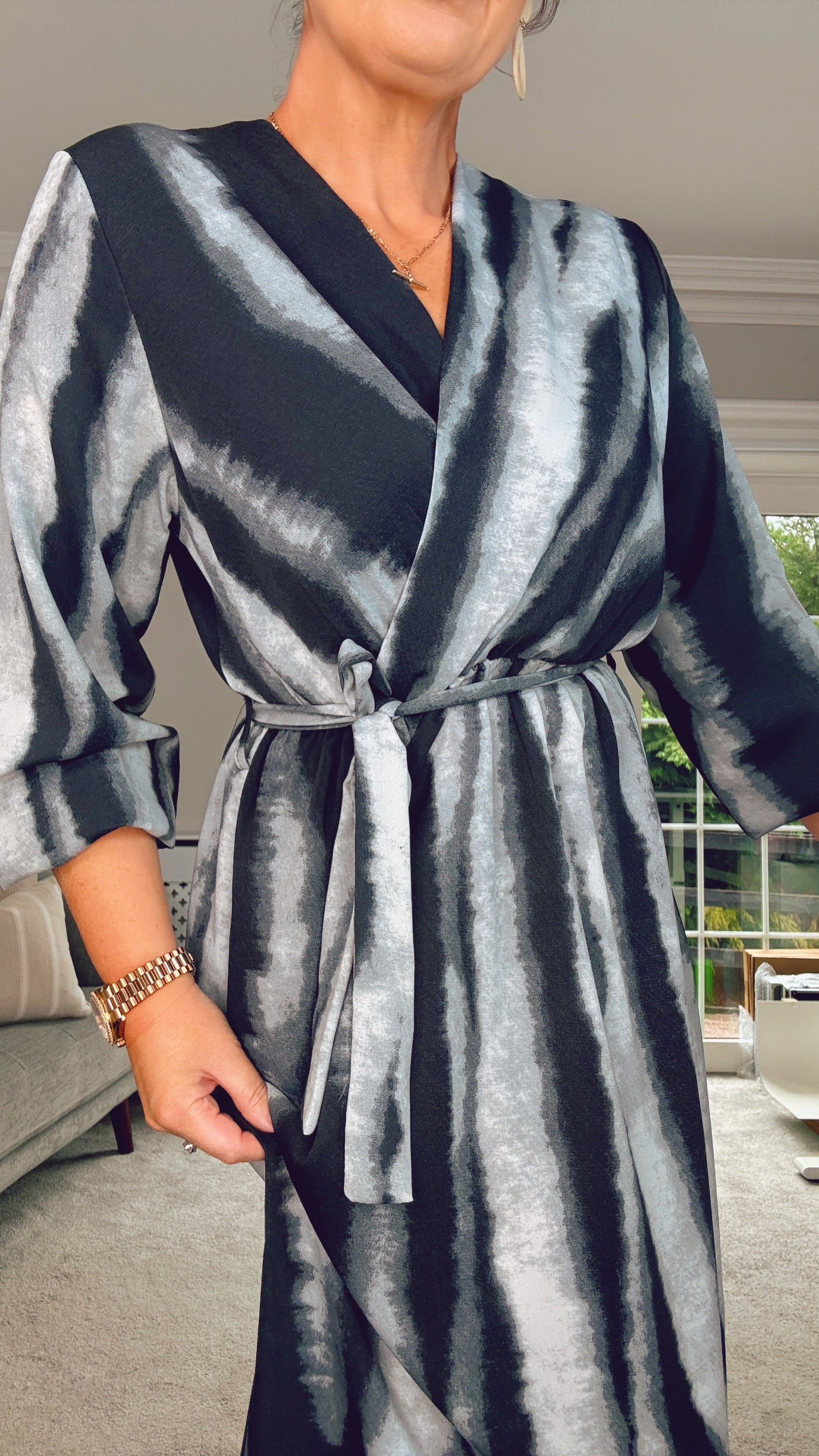GREY & BLACK CHRISTY MIDI DRESS