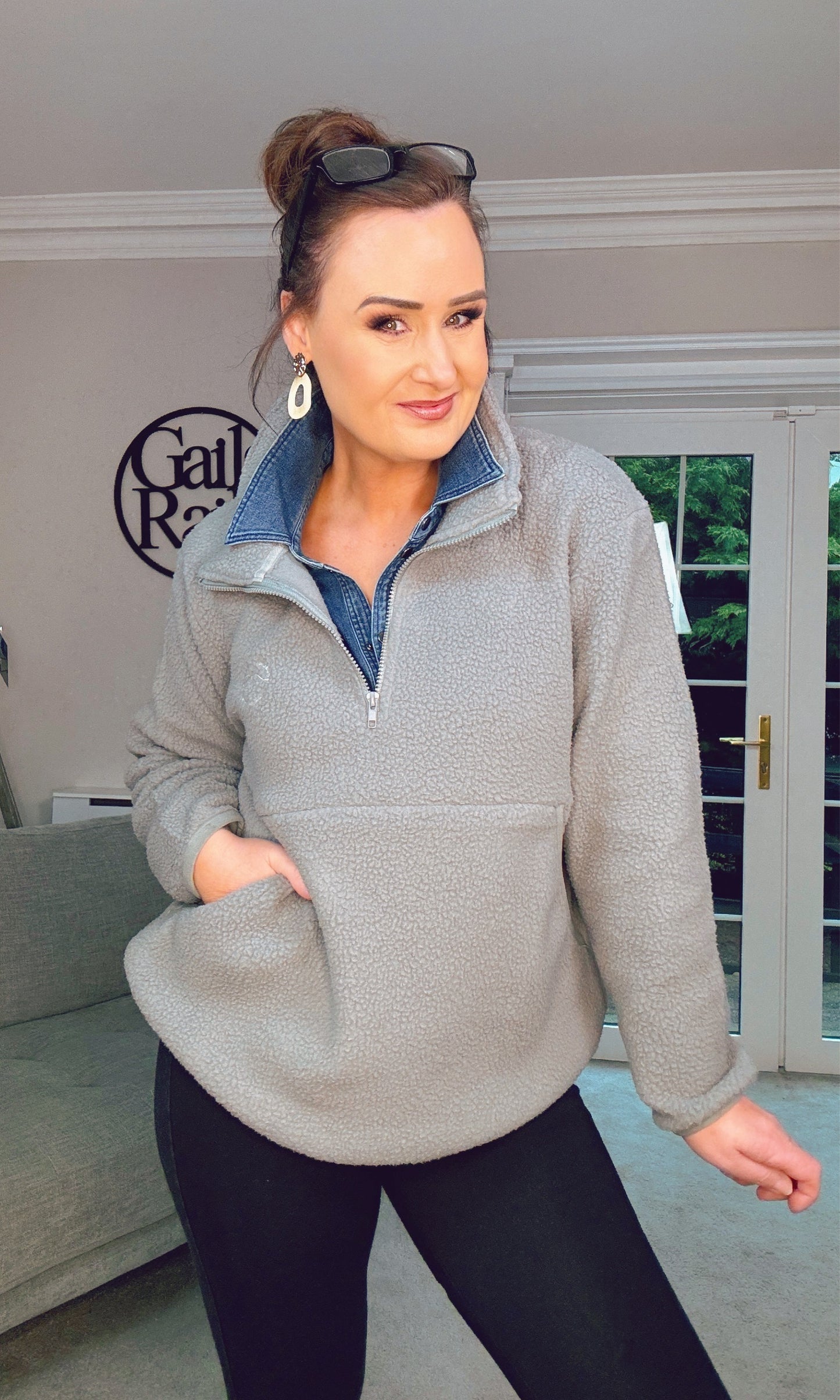 GREY OVERSIZED FLEECE HALF ZIP