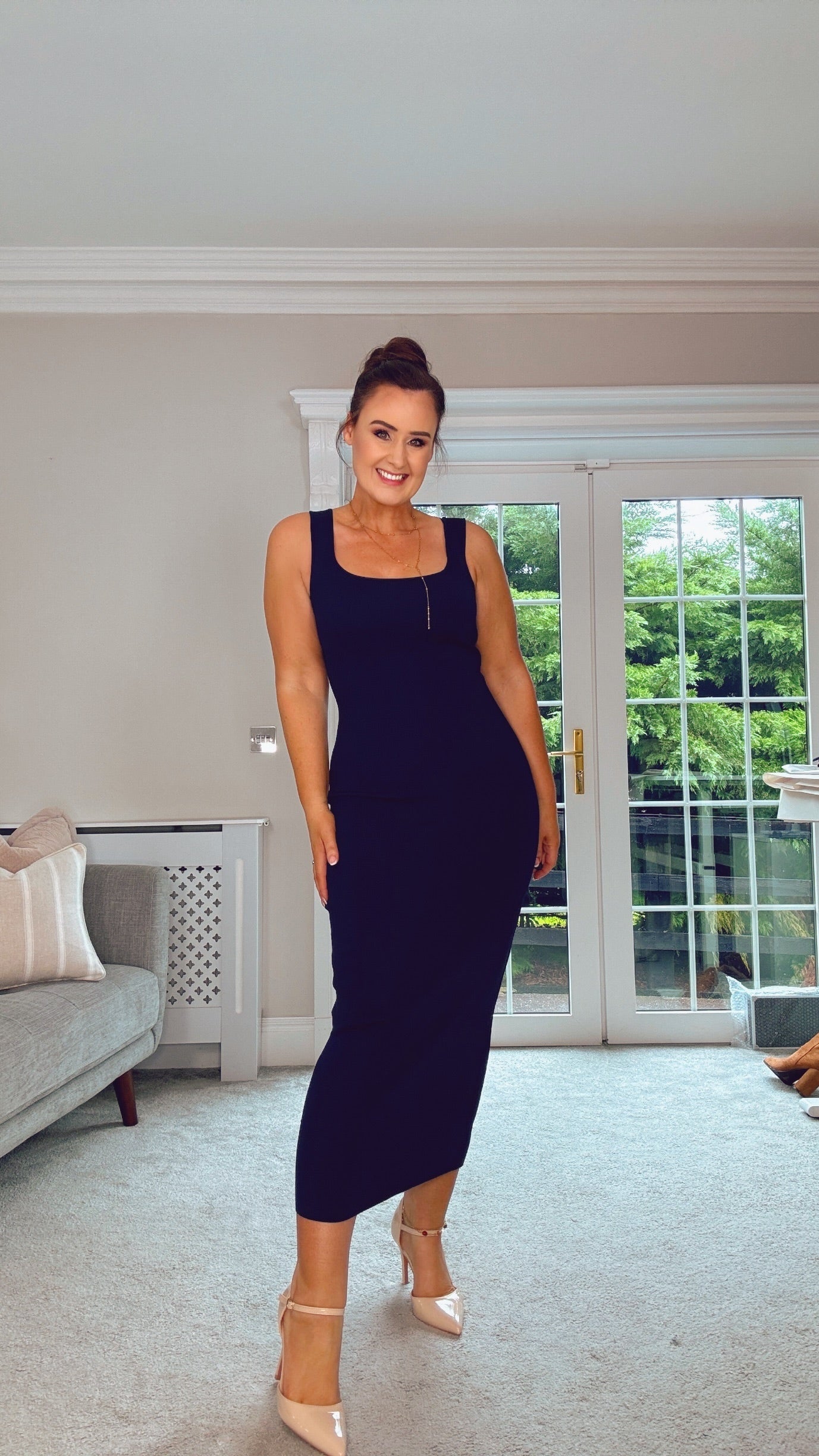 NAVY RIBBED FITTED ROCK DRESS