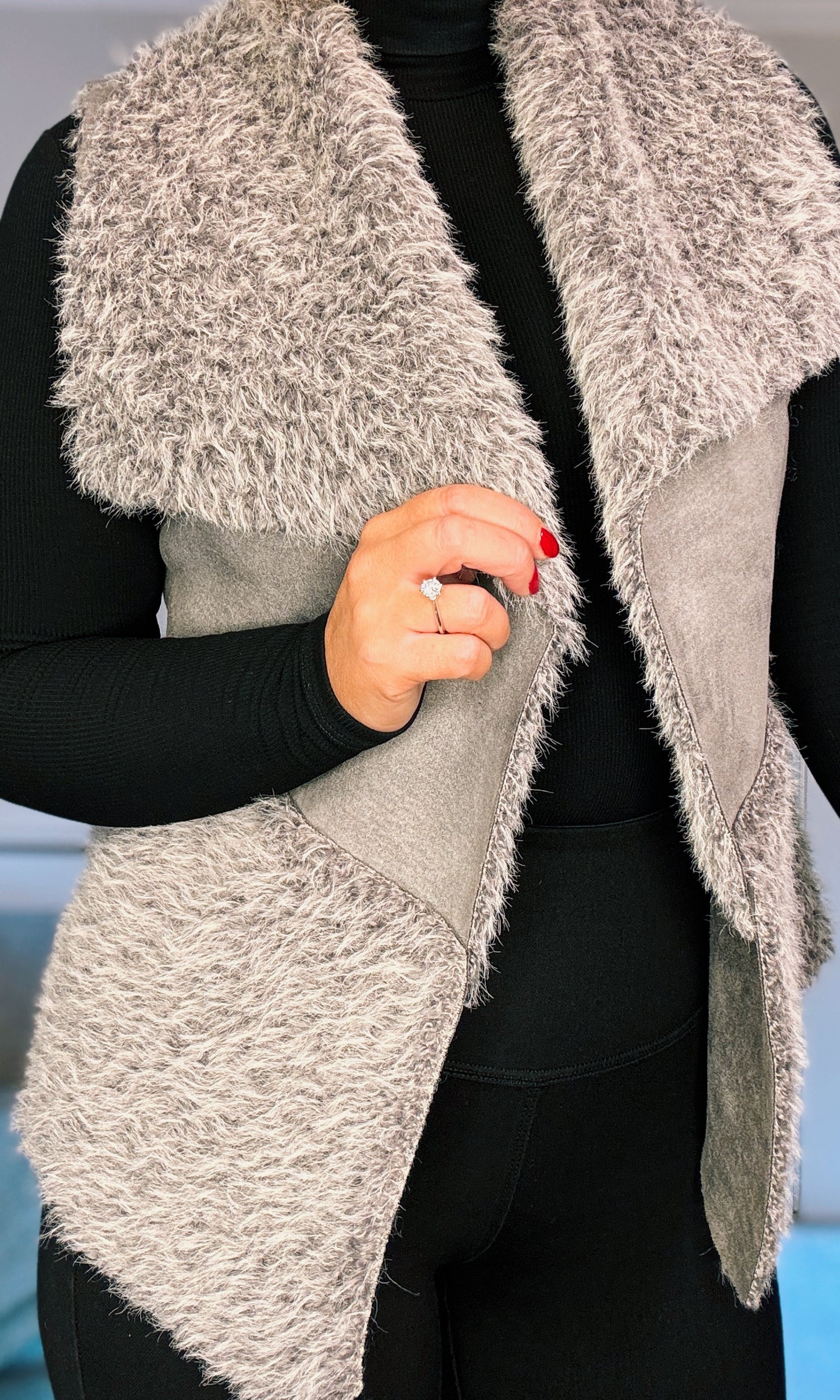 GREY FUR SUEDETTS GILET