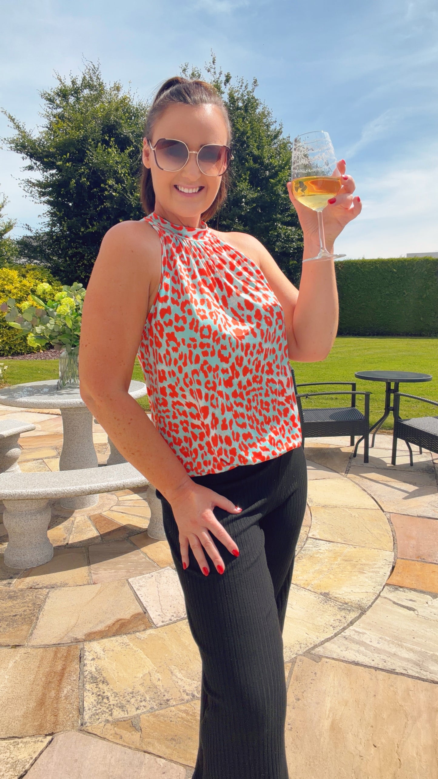 BLUE AND ORANGE LEOPARD PRINT TOP