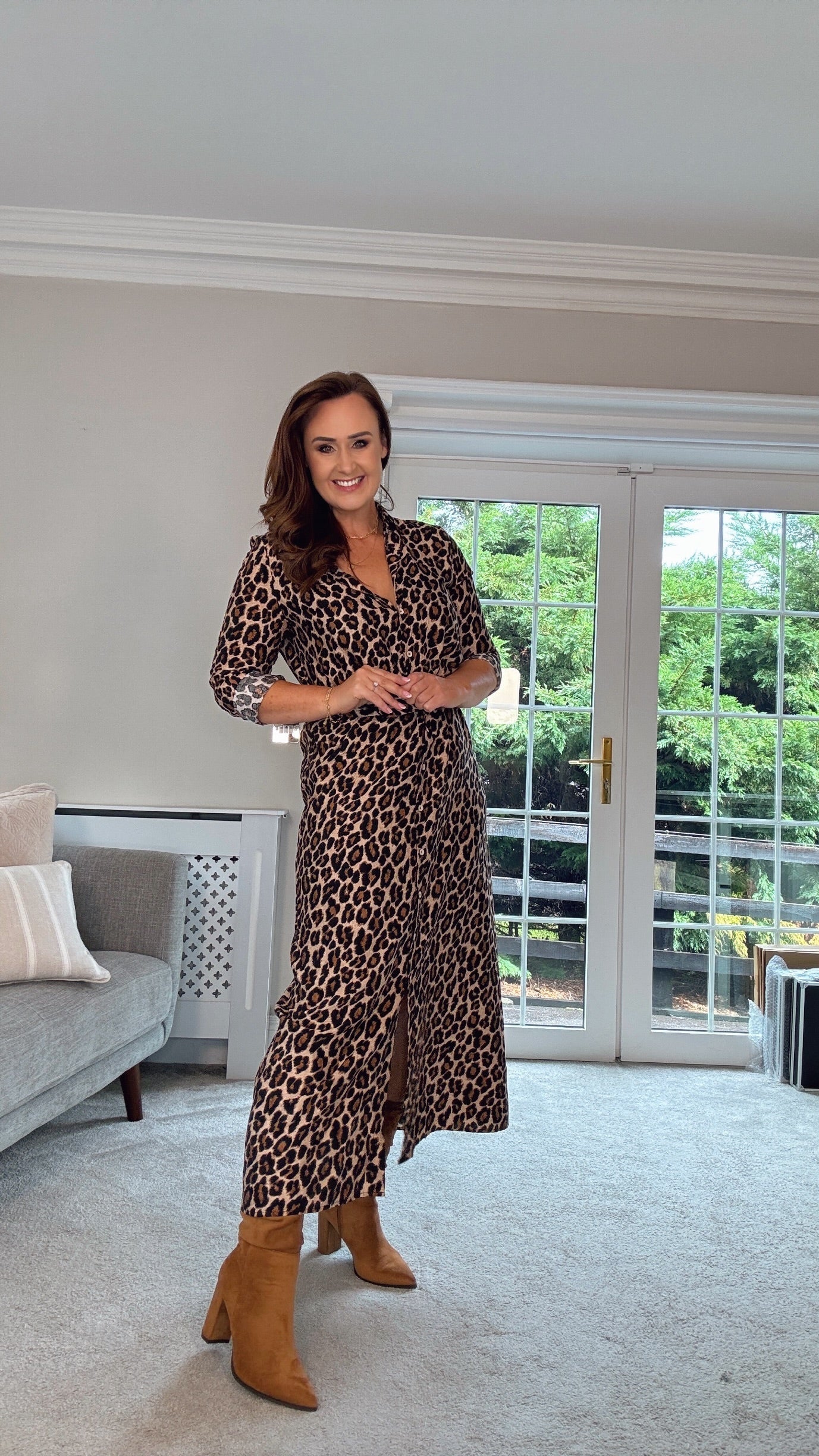 LEOPARD PRINT MIDI SHIRT DRESS
