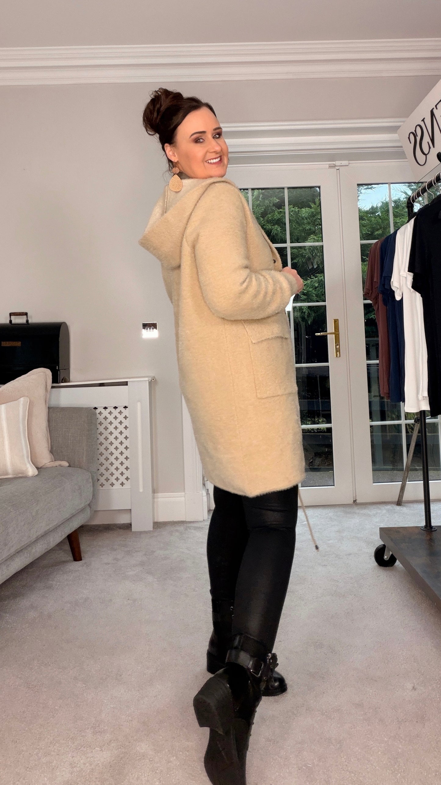 BEIGE HOODED COATIGAN