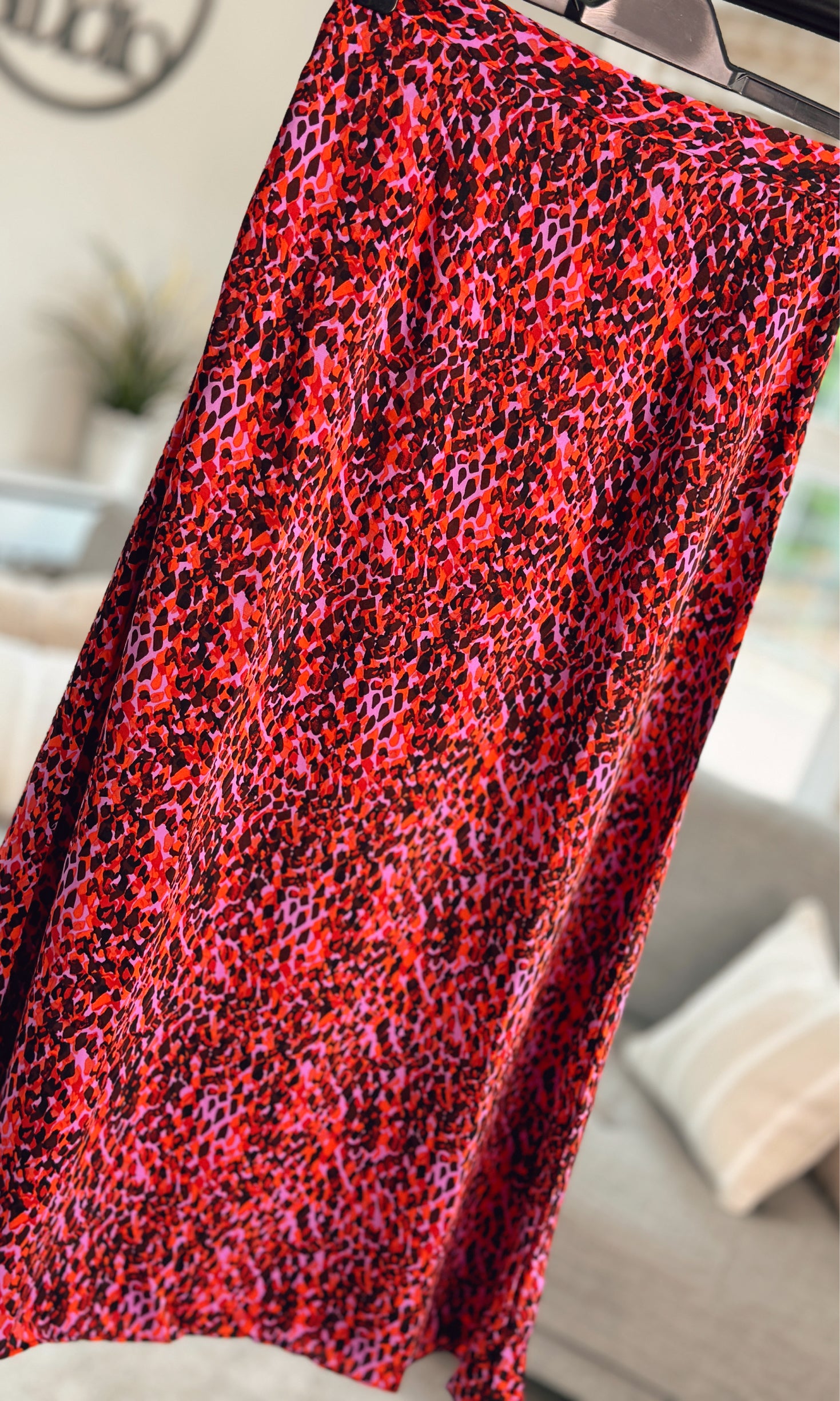 Leopard print midi skirt red best sale