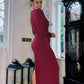 BURGUNDY SPECIAL OCCASION DRAPE MAXI DRESS