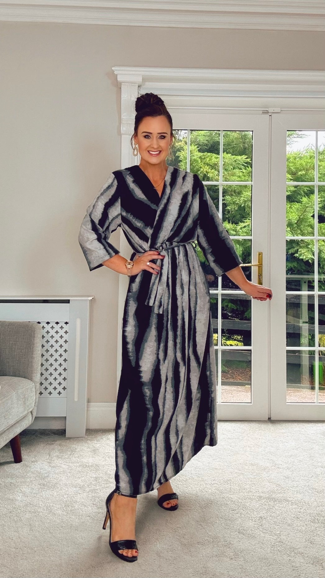 GREY & BLACK CHRISTY MIDI DRESS