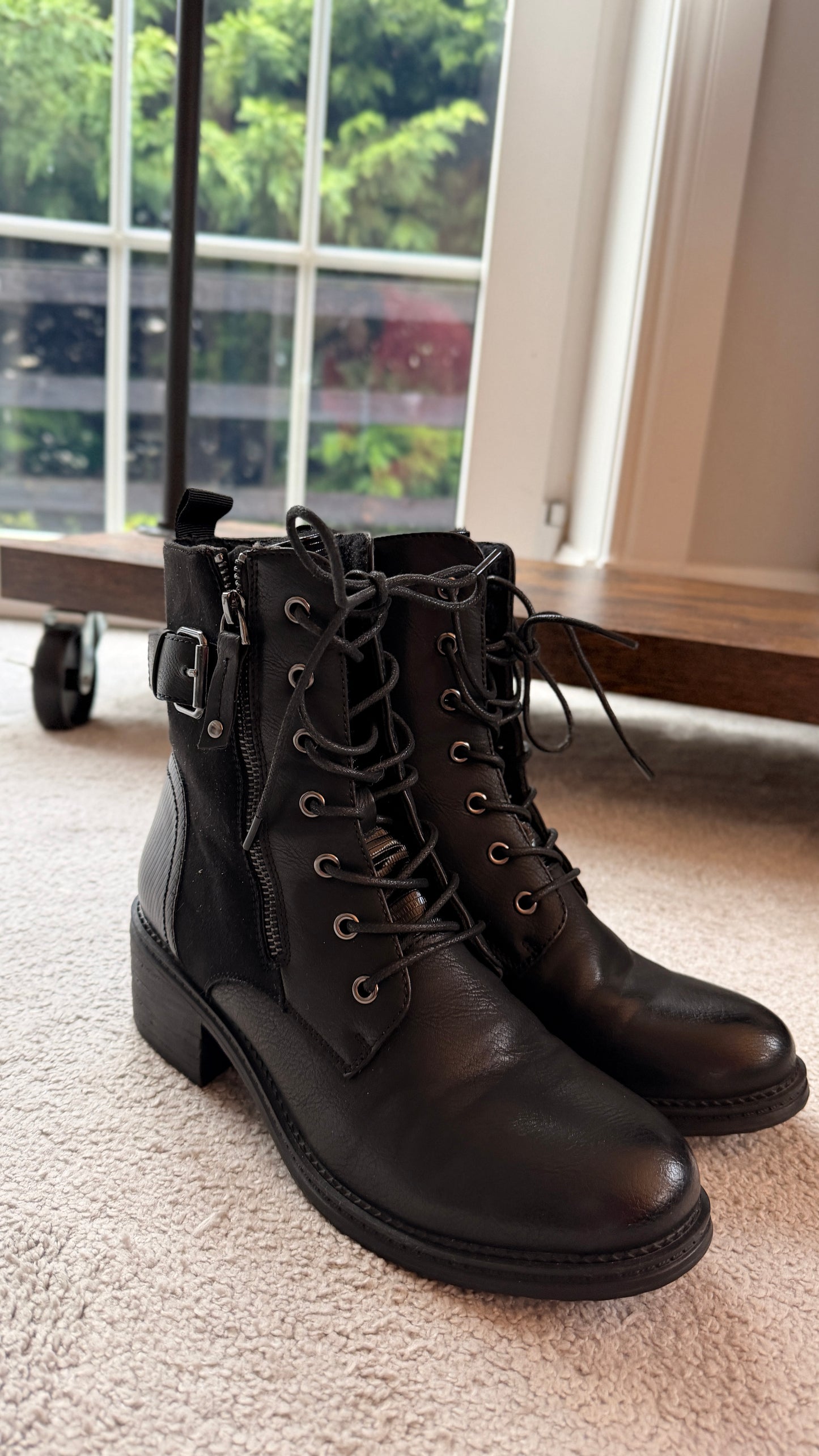 BLACK LACE BOOTS with BLOCK HEEL