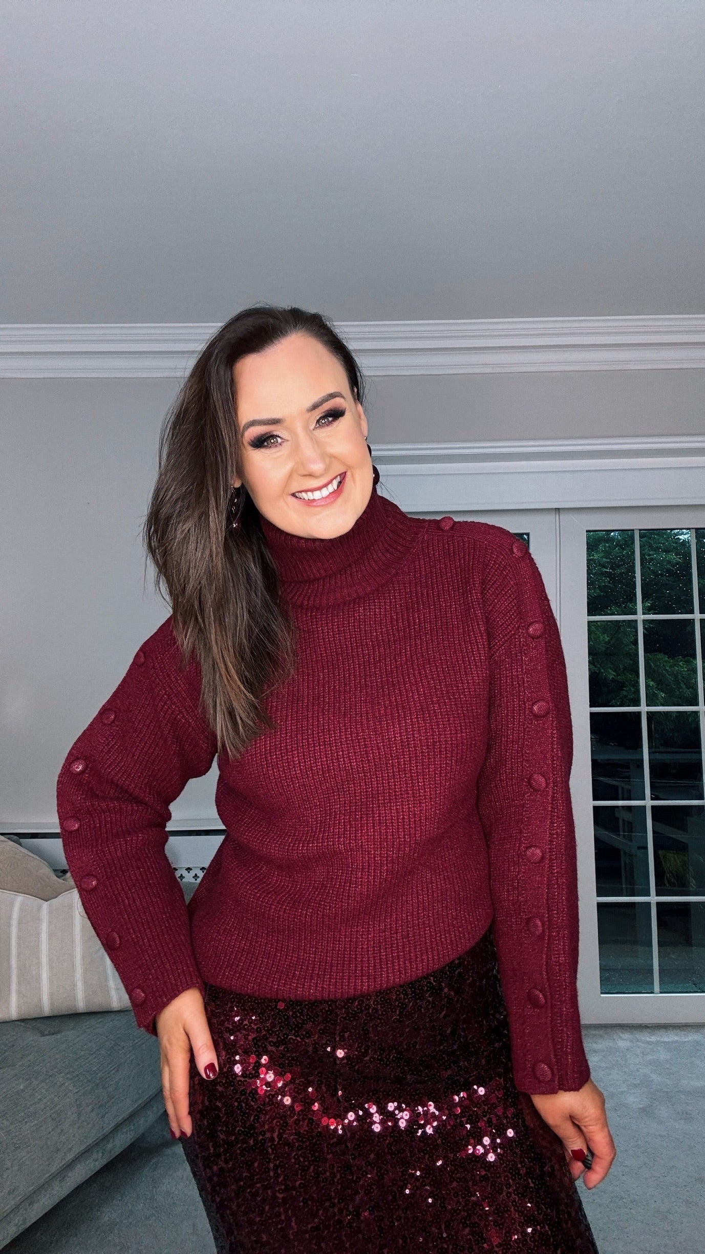 BURGUNDY CHUNKY KNIT with ARM BUTTON DETAIL