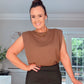 BROWN PADDED SHOULDER TSHIRT