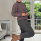 TAUPE BALOON SLEEVE POLONECK QUALITY KNIT JUMPER