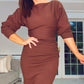 BROWN MIDI GATHERED WAIST JUMPER DRESS