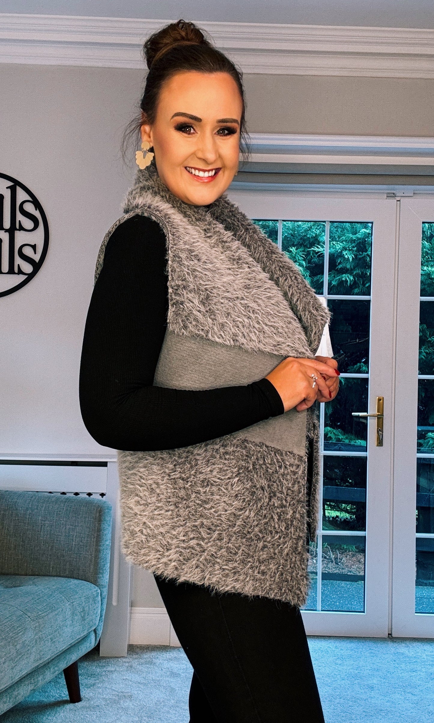 GREY FUR SUEDETTS GILET