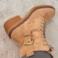 TAN LACE BOOTS with BLOCK HEEL