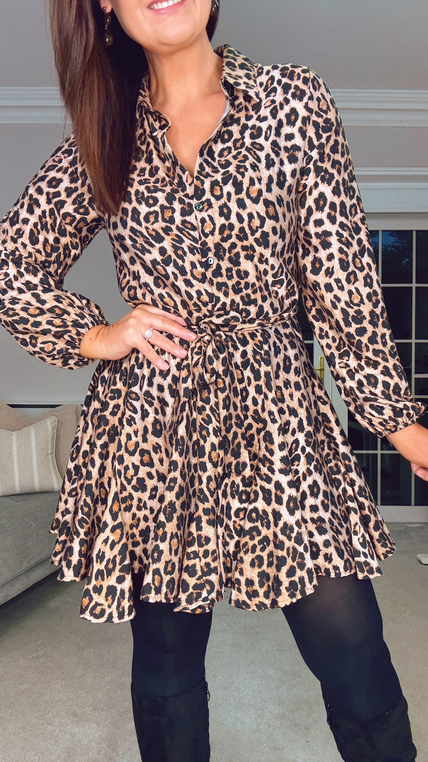 LEOPARD PRINT SHORT SHIRT DRESS