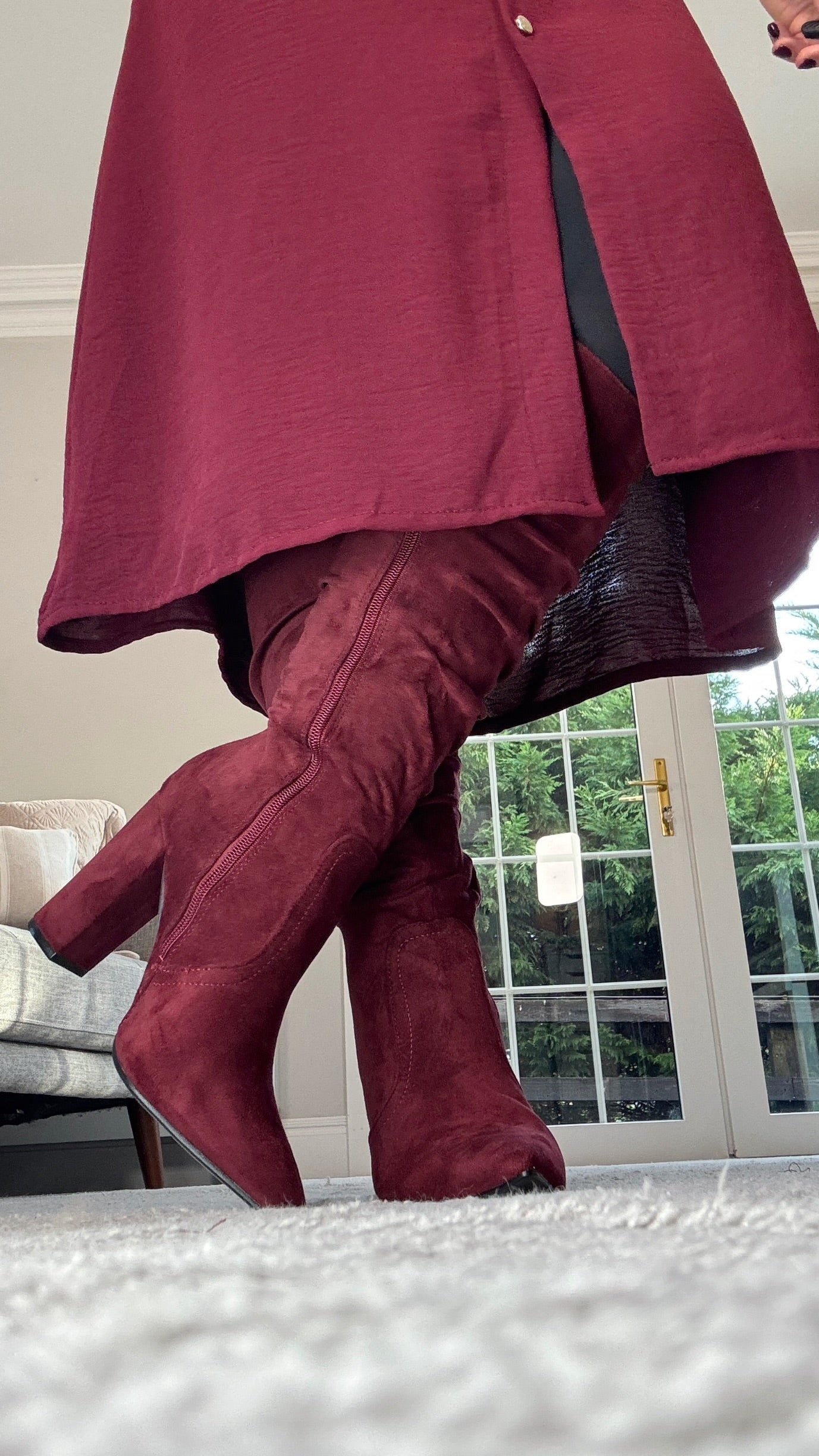 BURGUNDY KNEE HIGH BOOTS