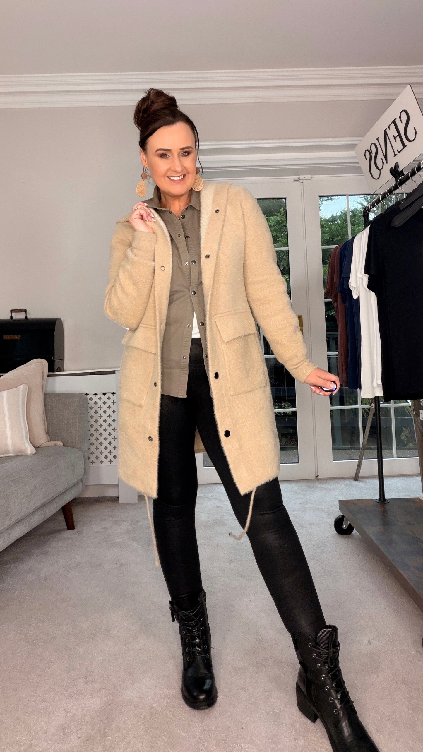 BEIGE HOODED COATIGAN