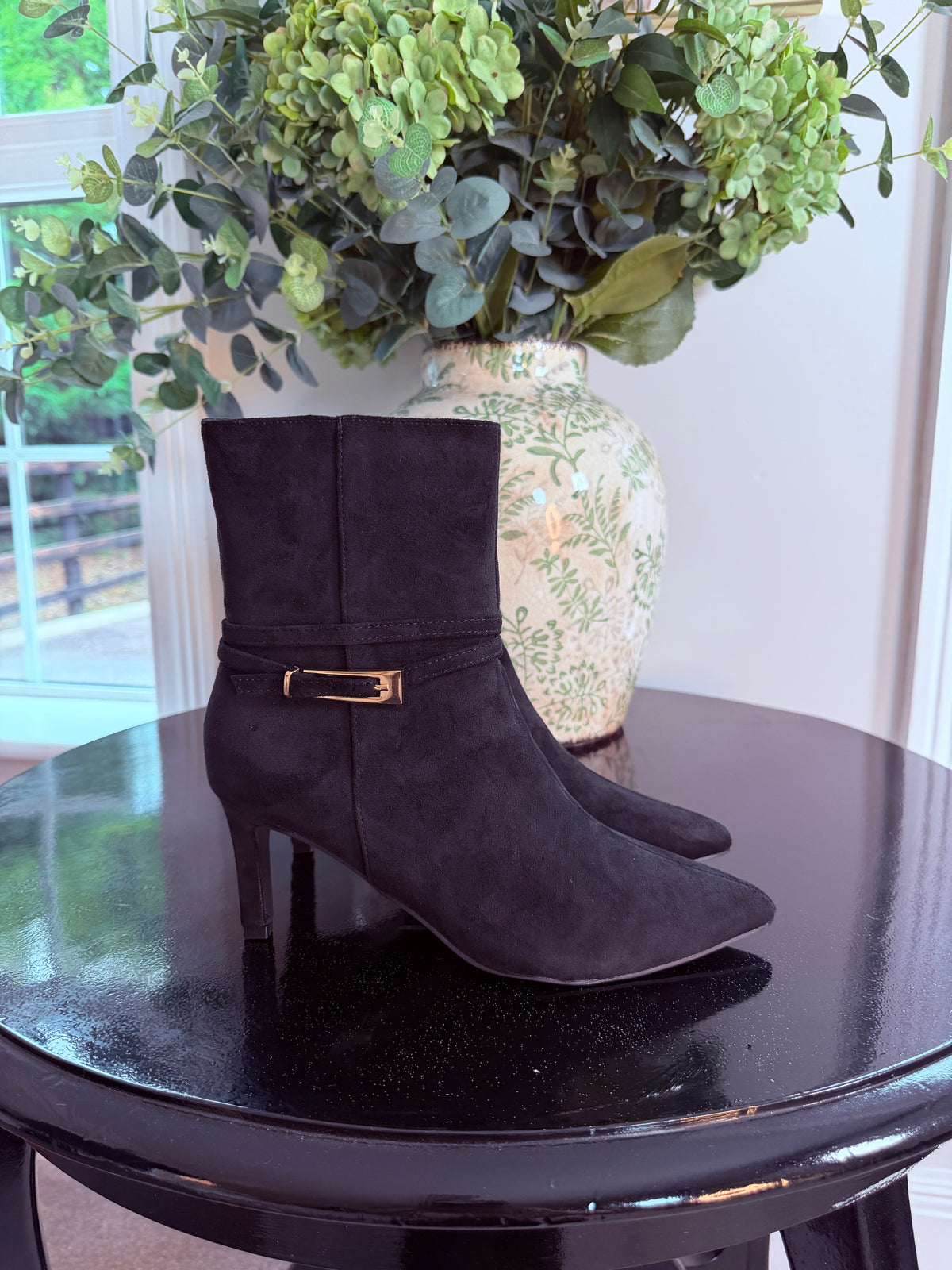 BLACK BUCKLE ANKLE BOOTS
