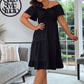 BLACK OFF SHOULDER SMOCK WAIST SHORT FRILL DRESS