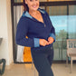 NAVY ZIP TOP with DENIM HOOD