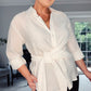 WHITE BUCKLE BELT SHIRT WITH CLEVER TIE WAIST