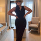SENSS BLACK RIBBED MAXI DRESS