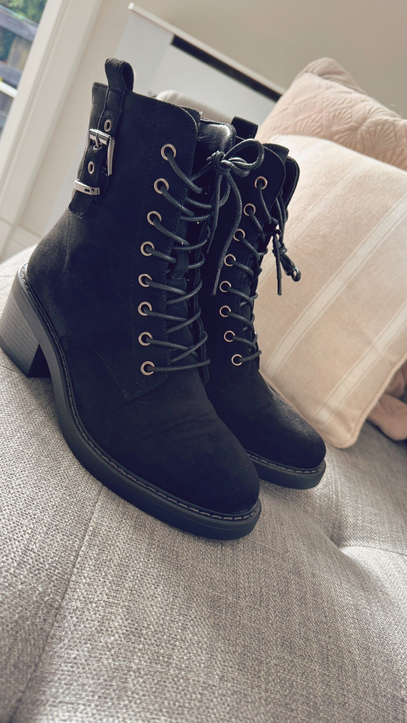 BLACK LACE BOOTS with BLOCK HEEL