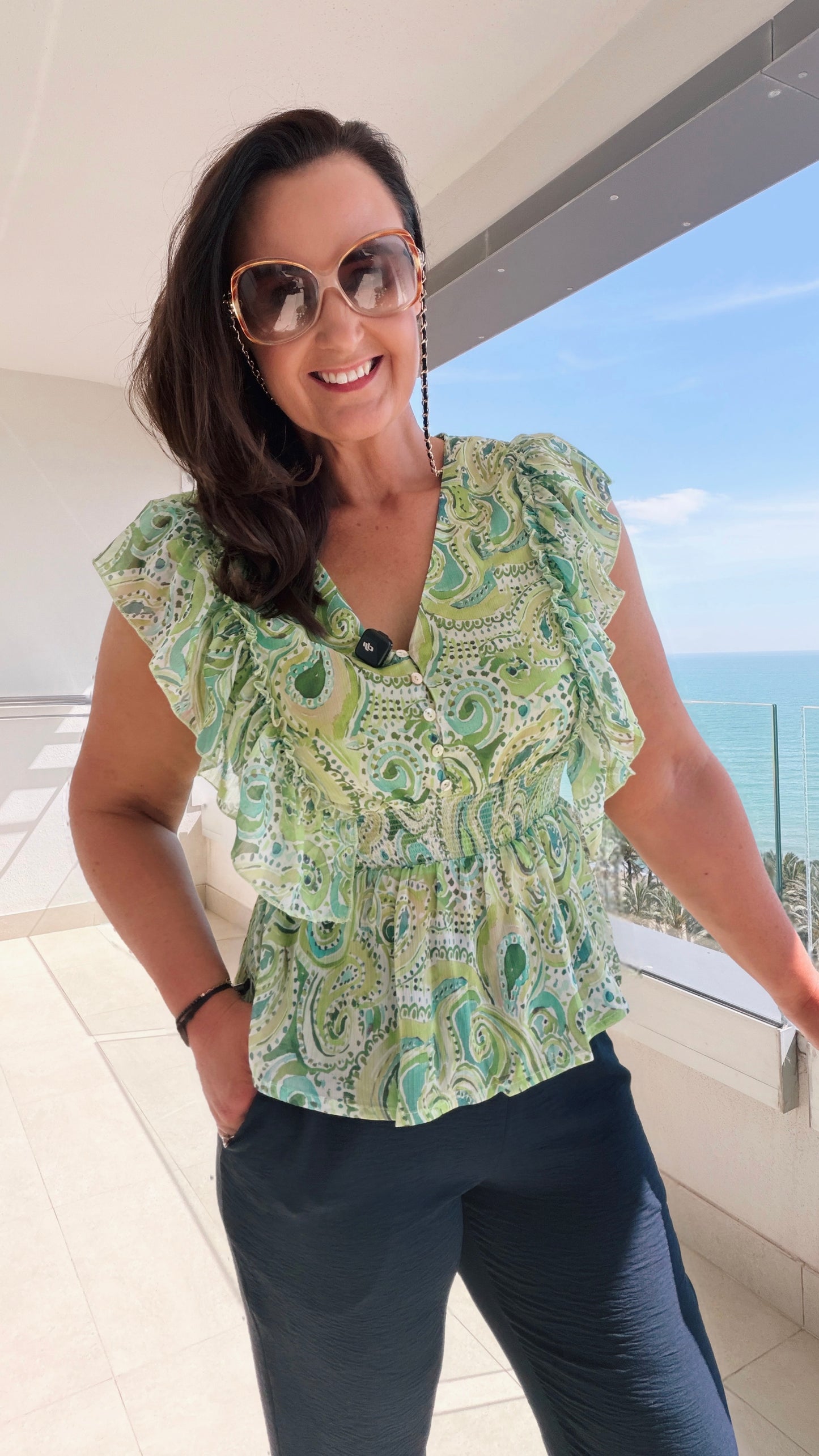 GREEN PATTERN PEPLUM BLOUSE