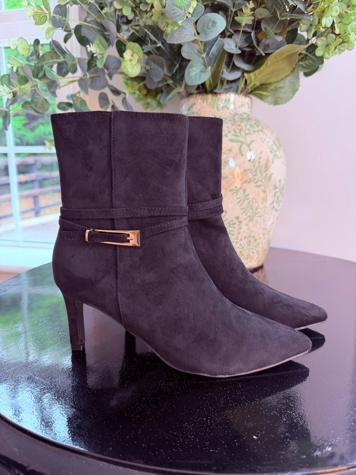 BLACK BUCKLE ANKLE BOOTS