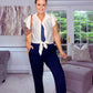WHITE LIGHT WEIGHT TIE KNOT BLOUSE