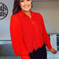 PREMIUM RED LACE BLOUSE WITH PLEATED SLEEVE