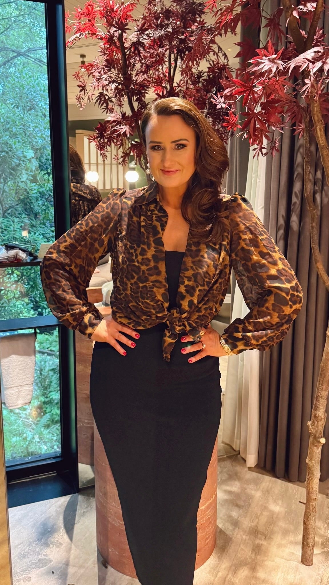 LEOPARD PRINT BLOUSE with exaggerated shoulder