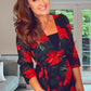 BLACK POPPY WRAP MIDI DRESS