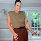 KHAKI GREEN PADDED SHOULDER TSHIRT