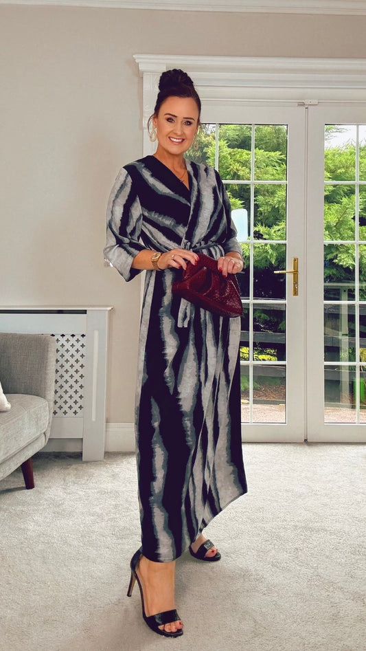 GREY & BLACK CHRISTY MIDI DRESS
