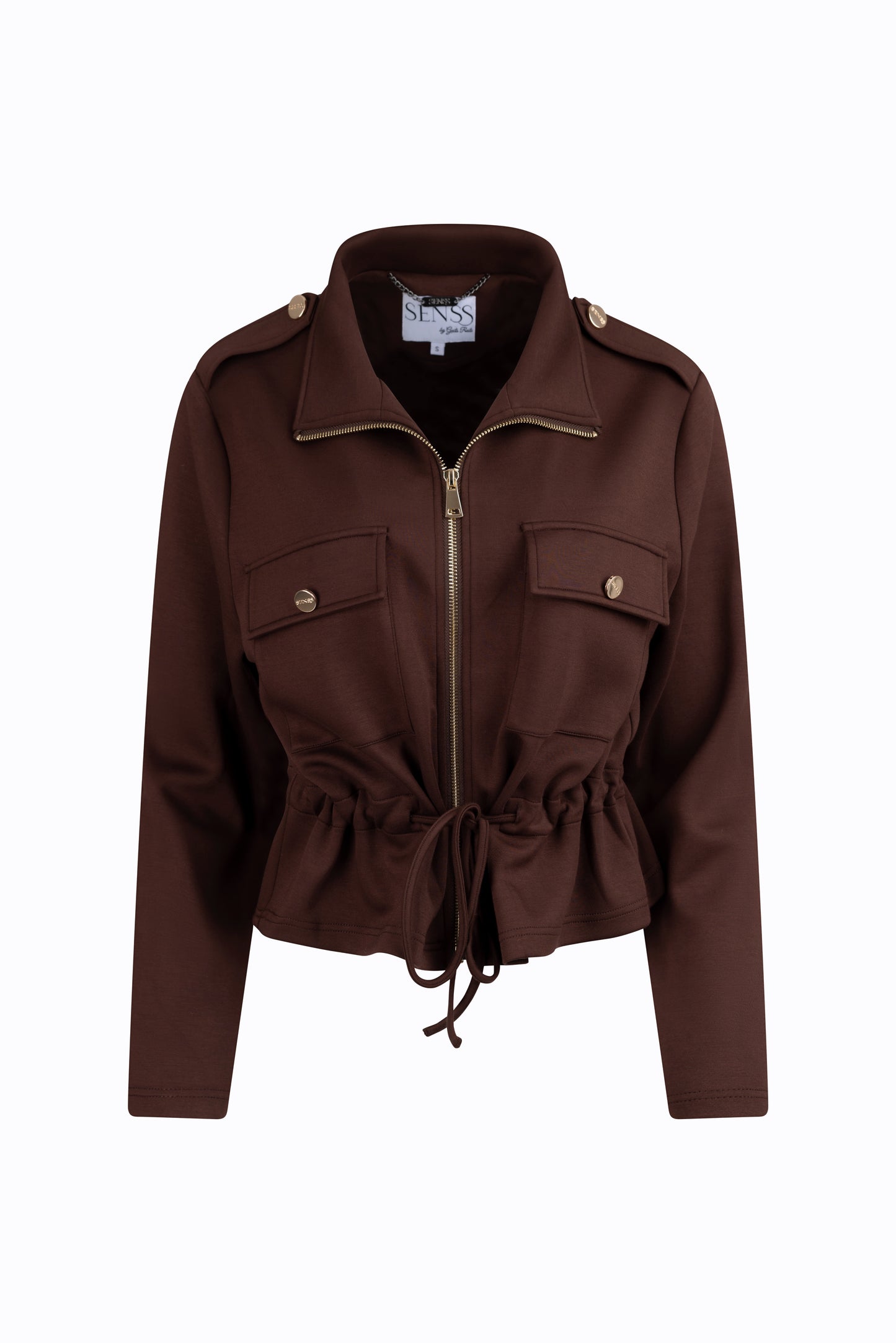 SENSS BROWN ZIP TIE WAIST JACKET