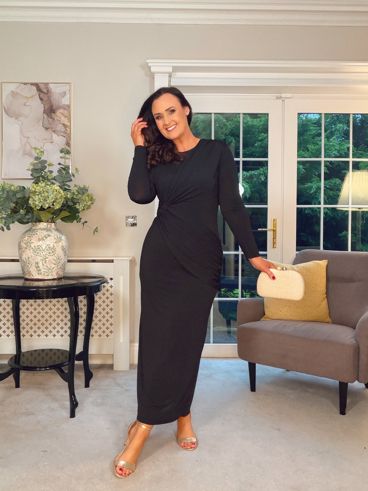 BLACK STRETCH DRAPE DRESS