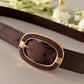 NARROW BROWN STRETCH BELT with gold buckle