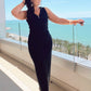 SENSS BLACK RIBBED MAXI DRESS