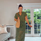KHAKI STRETCH SHORT SLEEVE TIE KNOT BLOUSE