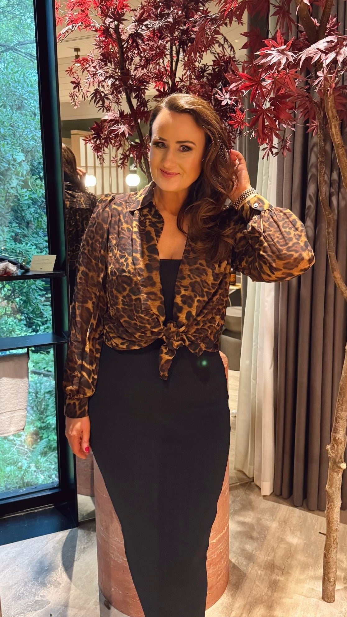 LEOPARD PRINT BLOUSE with exaggerated shoulder