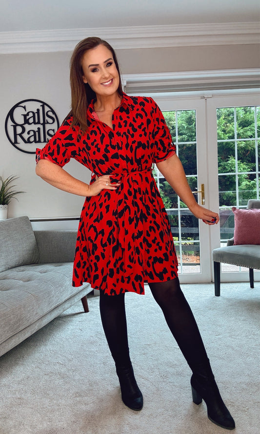 RED & BLACK ANIMAL PRINT CHRISTY DRESS