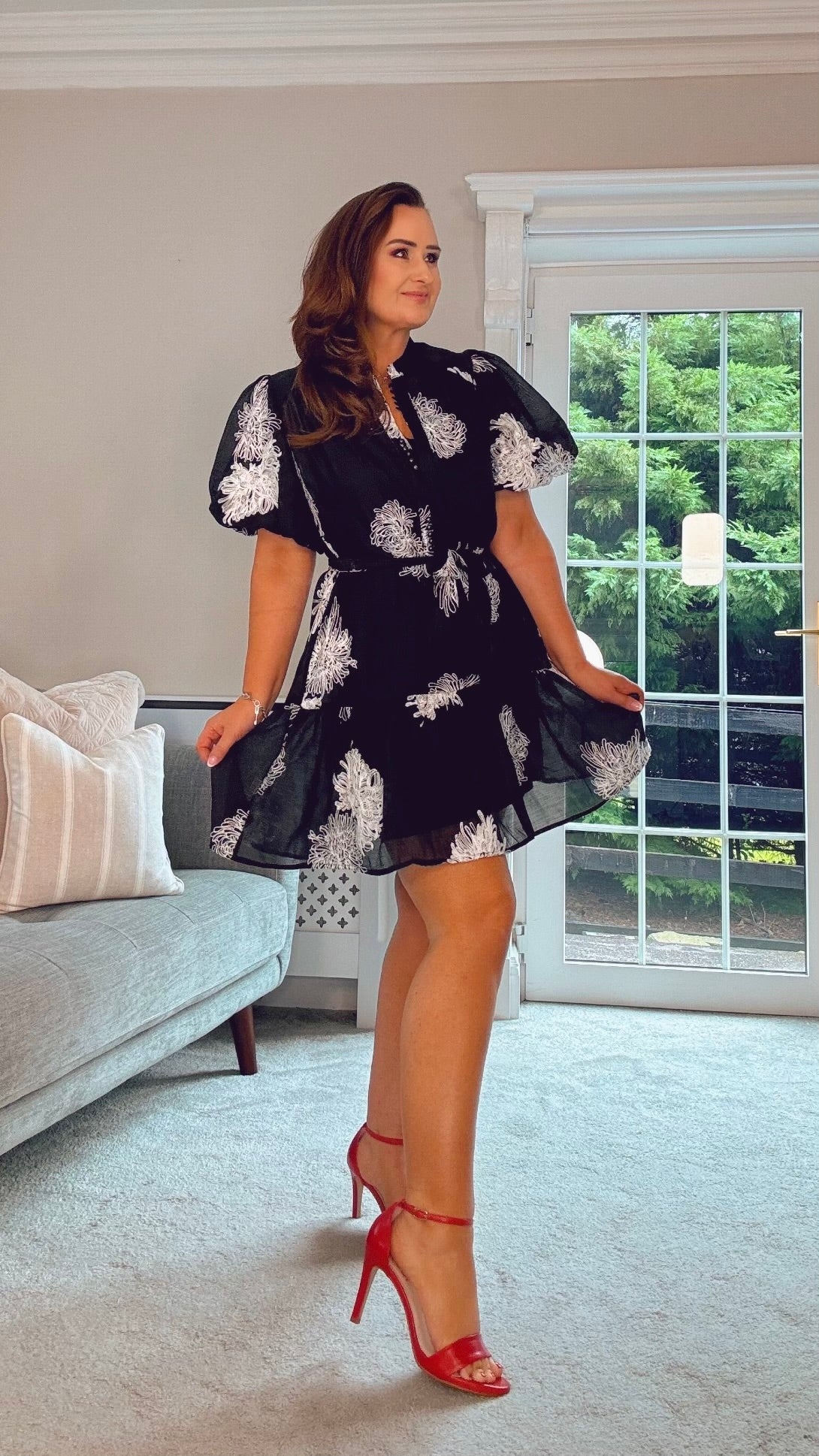 BLACK DRESS with EMBROIDERED WHITE DETAIL