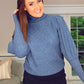 BLUE BALLOON SLEEVE POLONECK QUALITY KNIT JUMPER