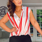 Red Stripe Sleeveless Cross Over Blouse