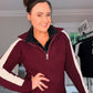 MAROON HALF ZIP JUMPER with sleeve stripe