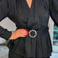 BLACK WRAP BELTED TOP