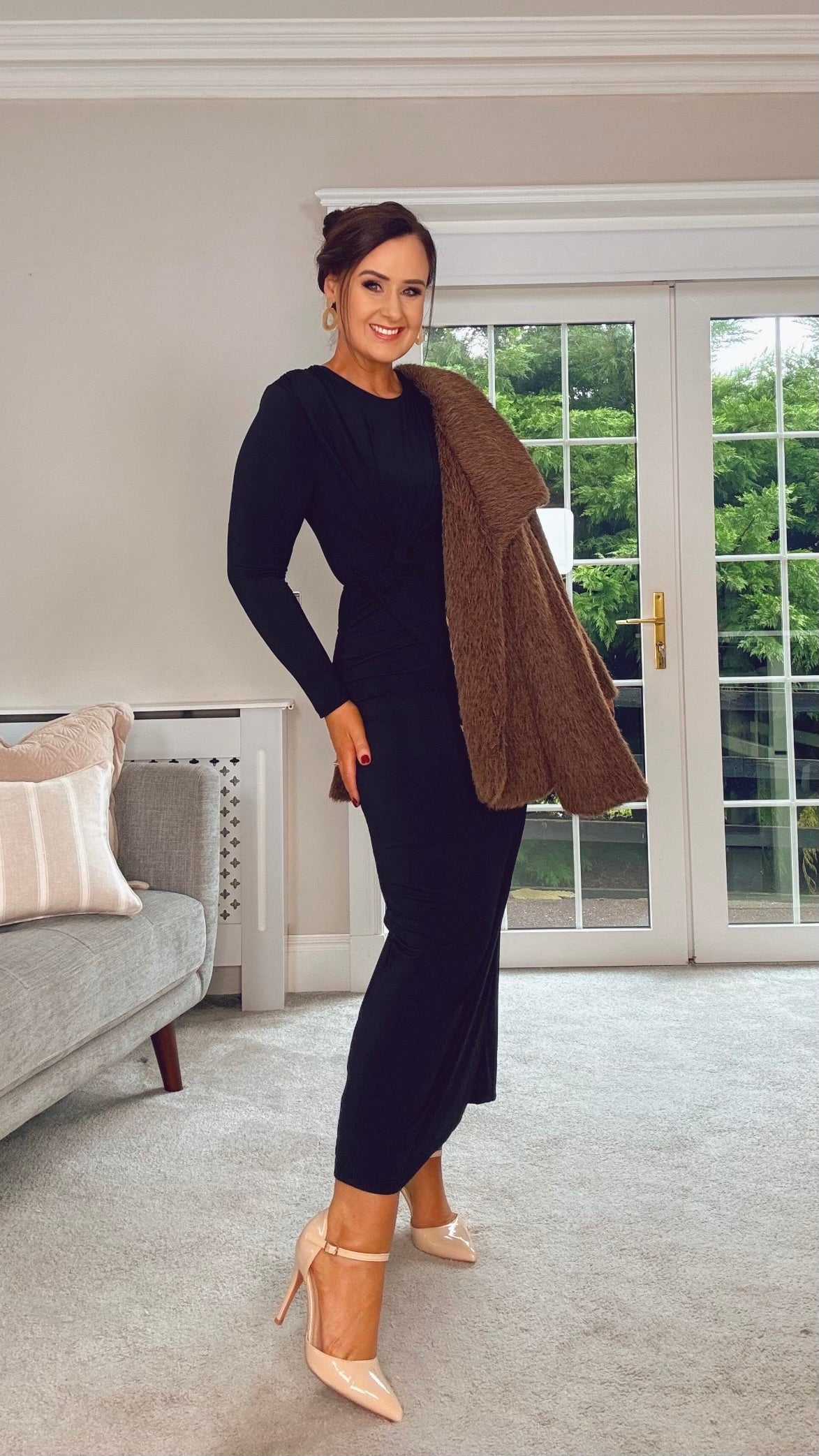 BLACK SPECIAL OCCASION DRAPE MAXI DRESS