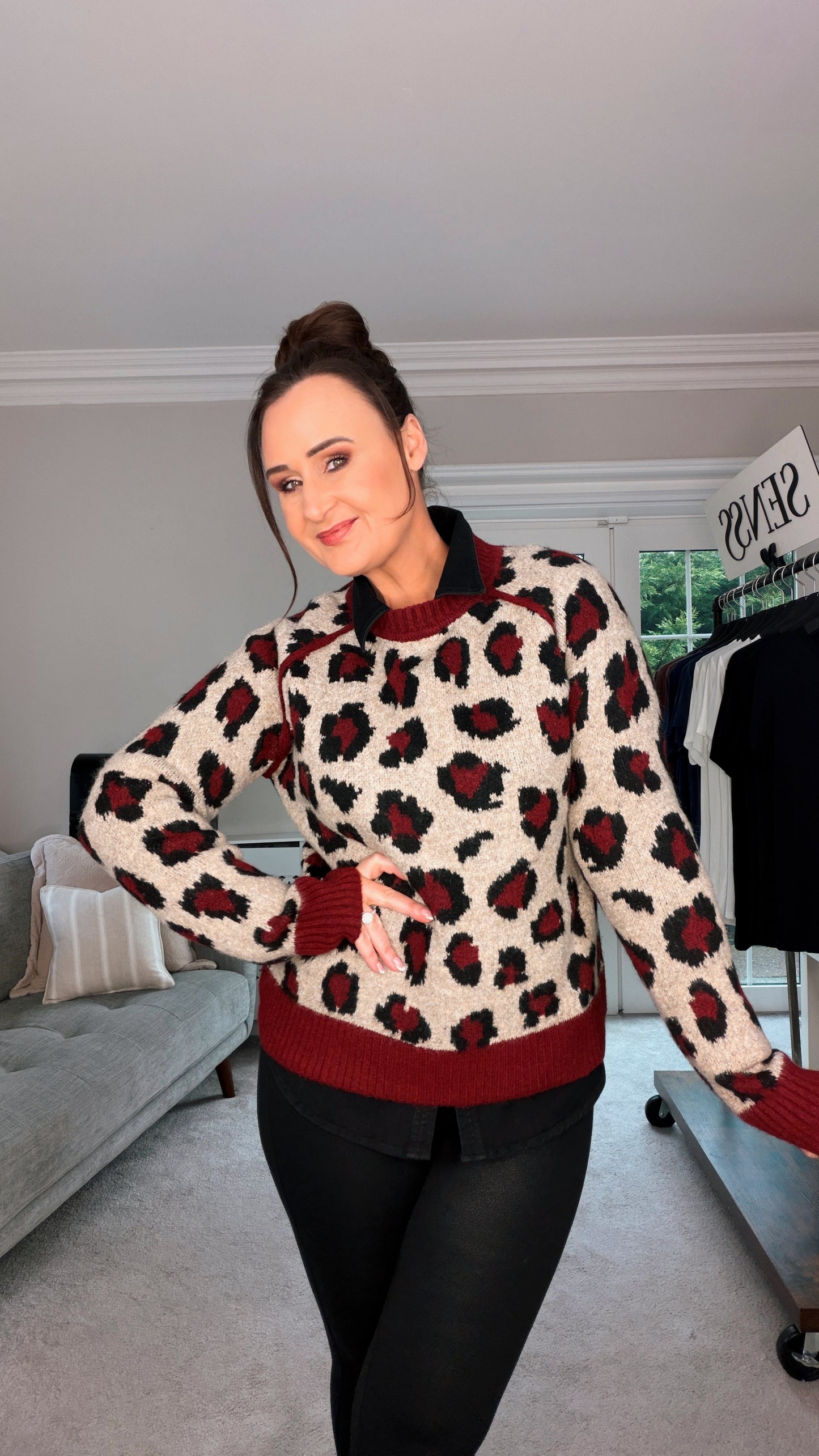 BURGUNDY LEOPARD PRINT JUMPER